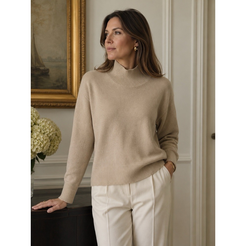 Banana Republic Womens Tan Mock Neck Sweater Cashmere Large Old Money Minimalist